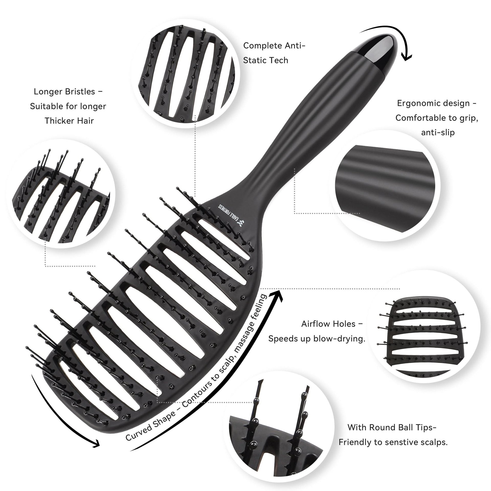 Professional Curved Vented Hair Brush with Anti-Static Bristles