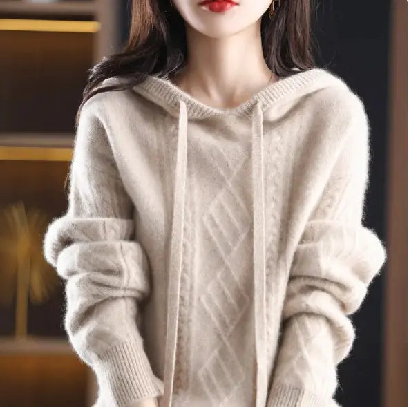 Women's Cozy Hooded Cable Knit Sweater Long Sleeve Pullover - Image 10