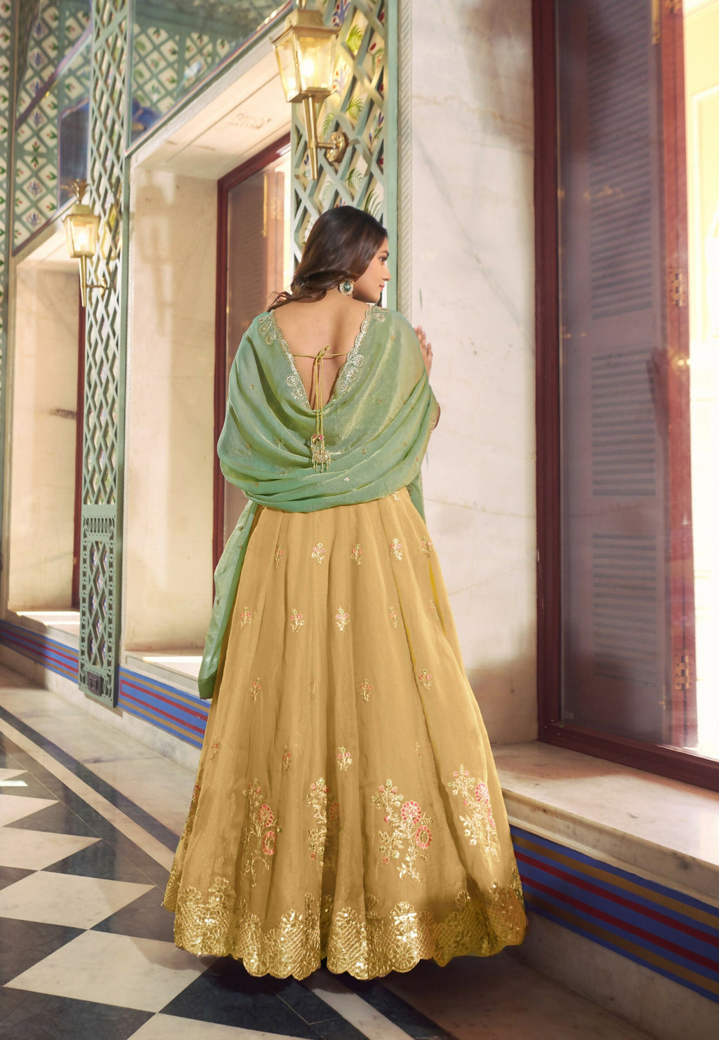 Yellow NC Moss Silk Lehenga Choli with Sequins and Embroidery