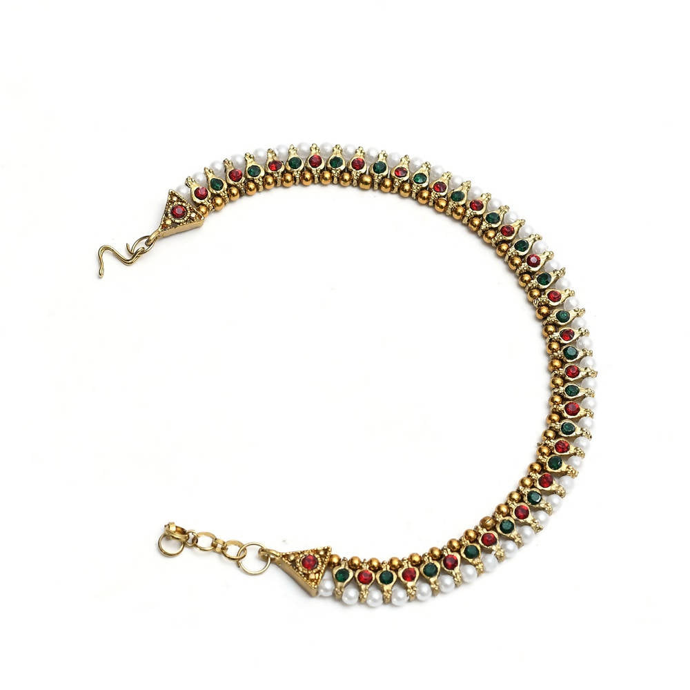 Multi-Color Kundan and Pearl Ethnic Anklets for Women