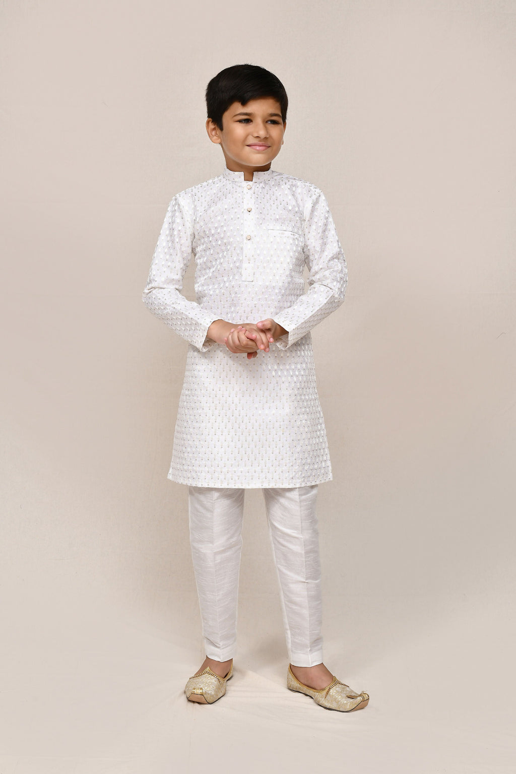 White Art Silk Kurta Set with Thread and Sequence Work
