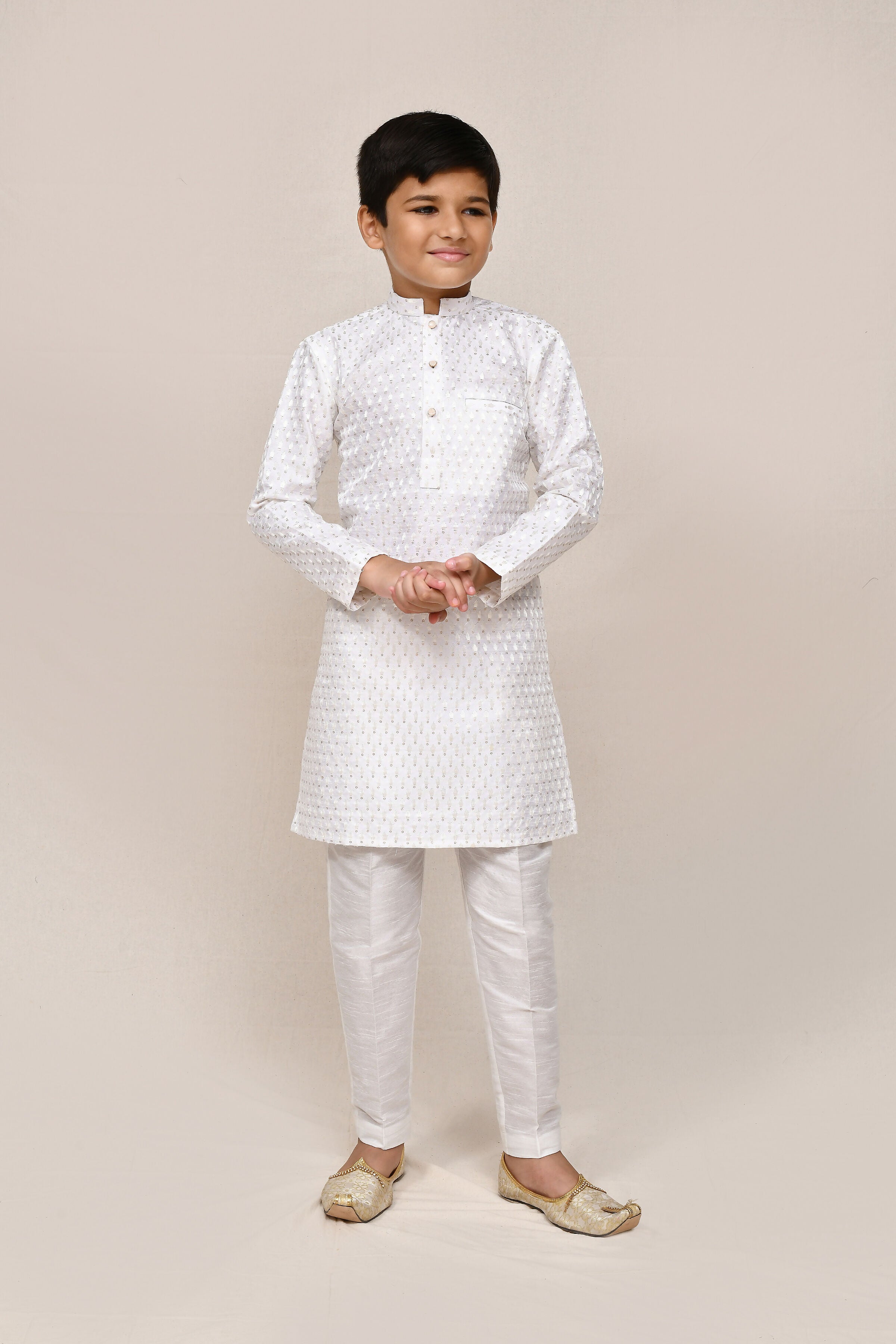 White Art Silk Kurta Set with Thread and Sequence Work