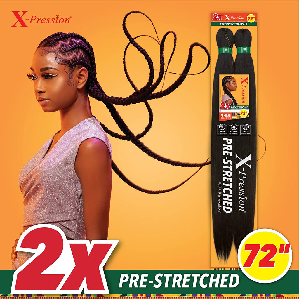 X-Pression 72-inch pre-stretched braiding hair in solid black