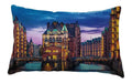 Decorative kids cushion featuring a colorful building-themed print.
