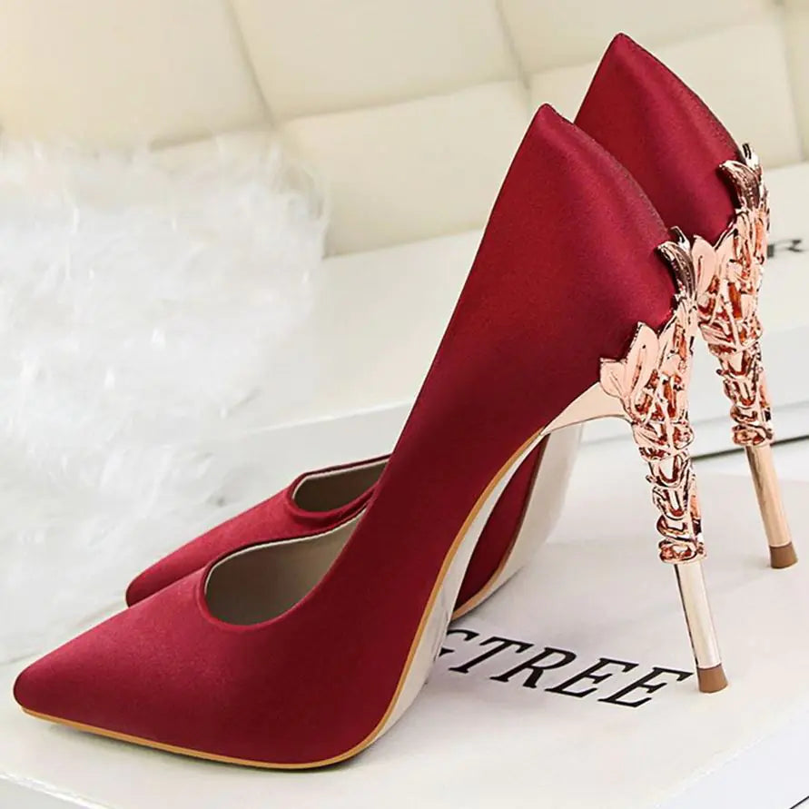 Women's White Satin Pointed High Heels - Elegant