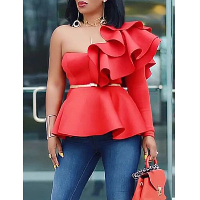 Women's Ruffled Long-Sleeve Blouse with Open Back