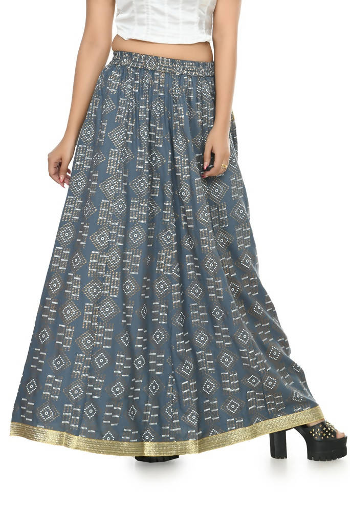 Moeza grey cotton printed lehenga lancha with 40-inch length