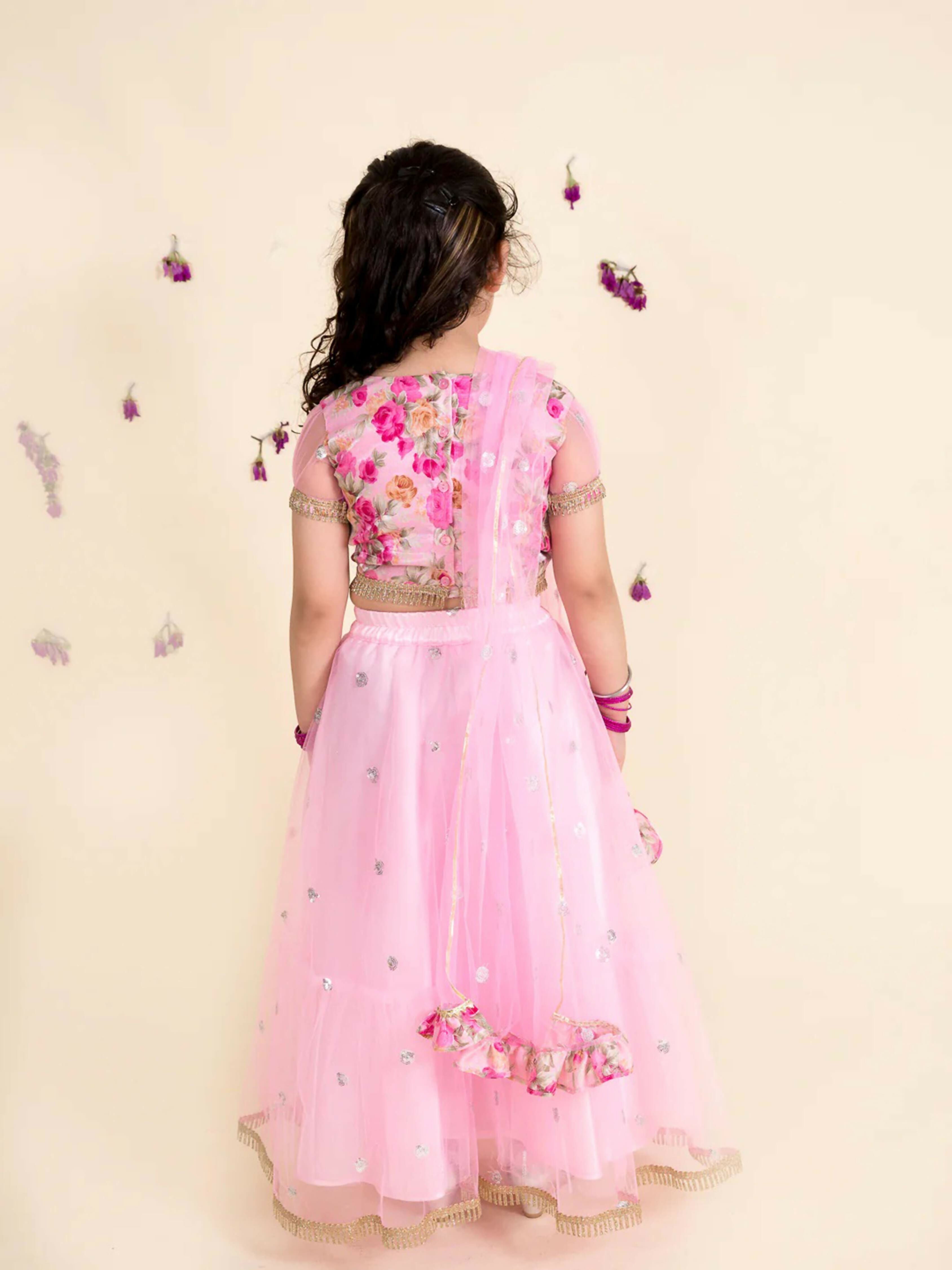 Baby Girl's Pink Lehenga Choli Set with Net Dupatta