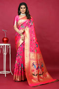 Charming pink Paithani silk saree with Zari woven detail and matching blouse