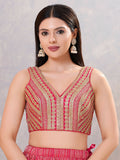 Dark-pink sequin stitched blouse for women