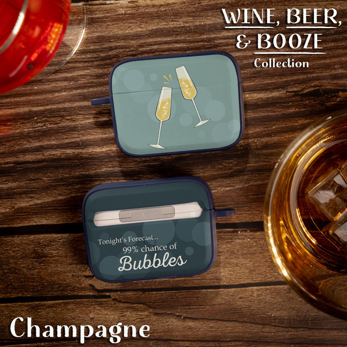 Wine, Beer & Booze AirPods Pro 1 & 2 Protective Case with Carabiner