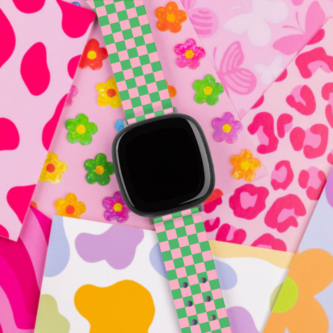 Y2K Checkered Print Watch Band for Fitbit Versa 3 and Sense 1