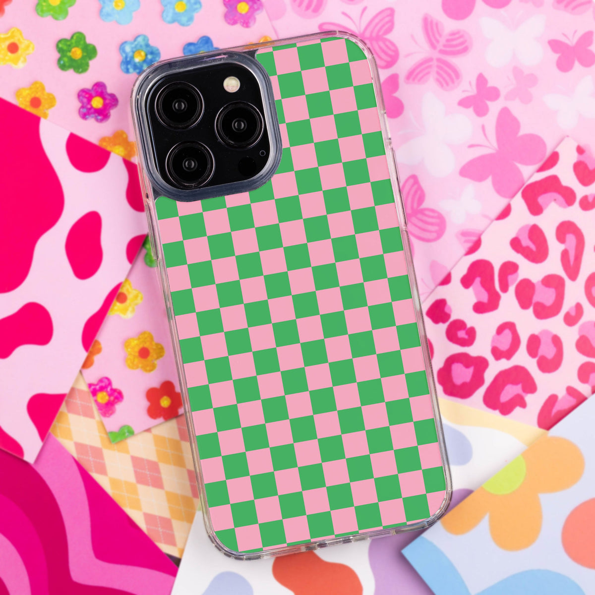 Y2K Checkerboard iPhone 11 Series Case - Pink, Green, Blue