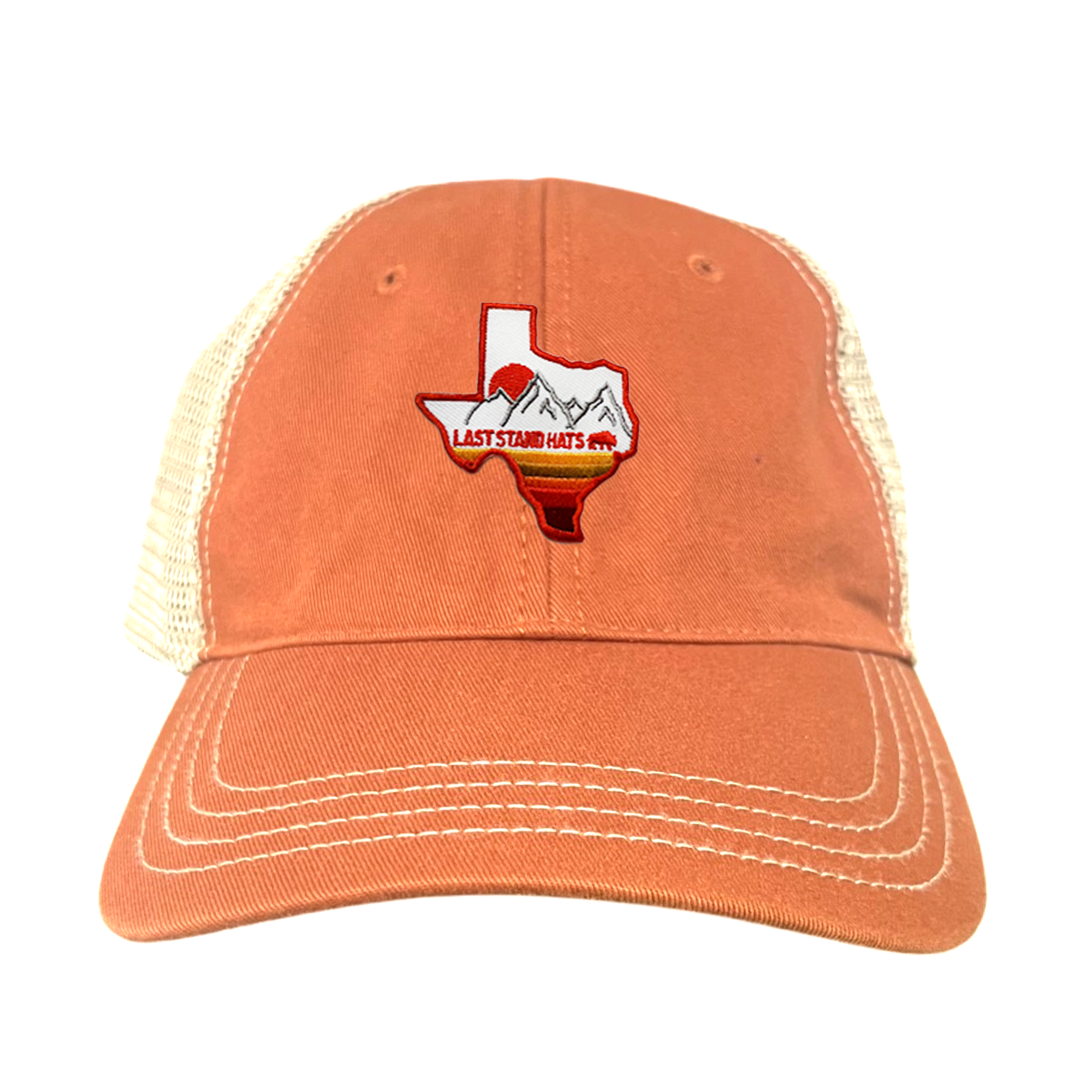 Texas Mountains Orange Rope Hat - Adjustable Trucker Cap