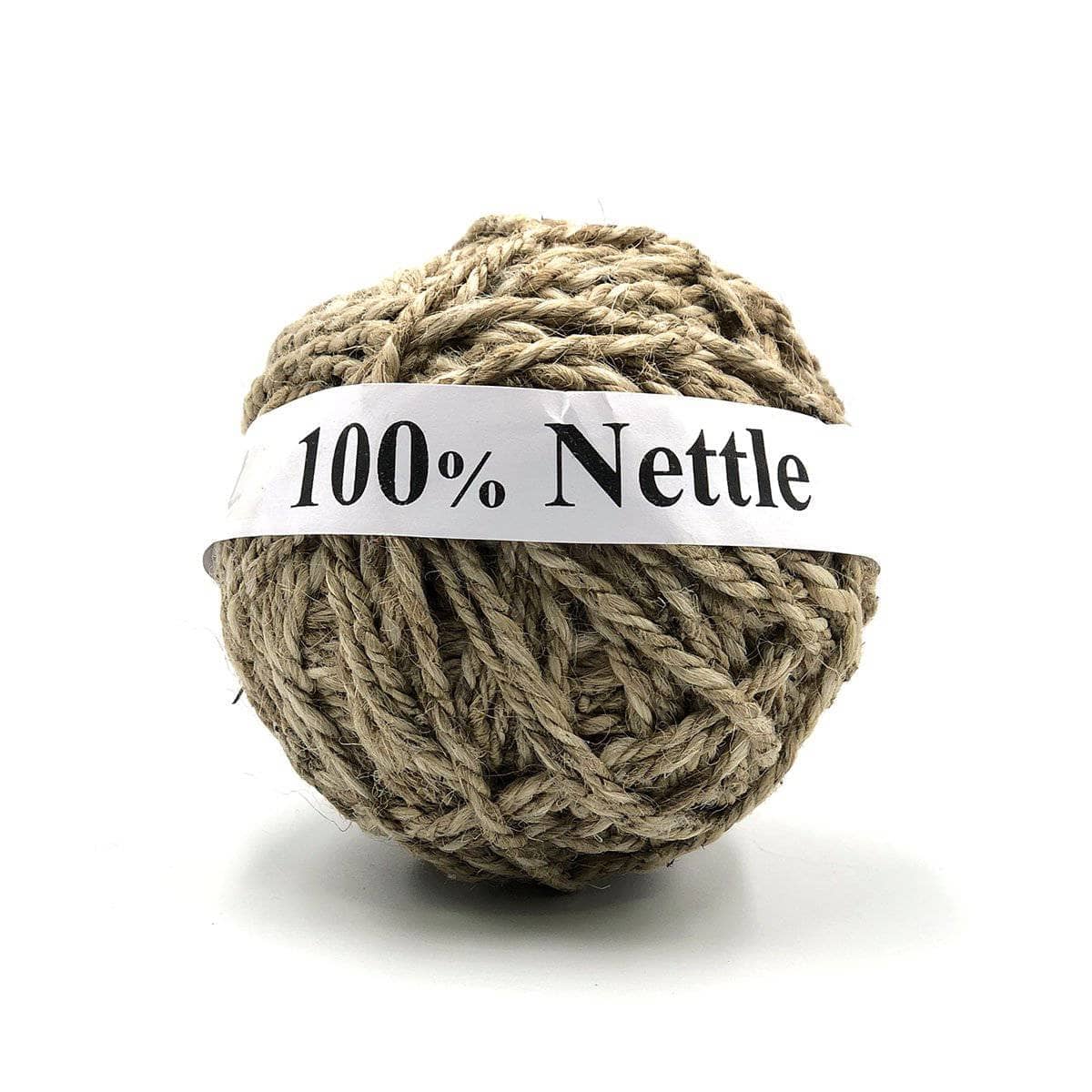 Close up of undyed 3-ply Nettle yarn showing natural texture and fibers