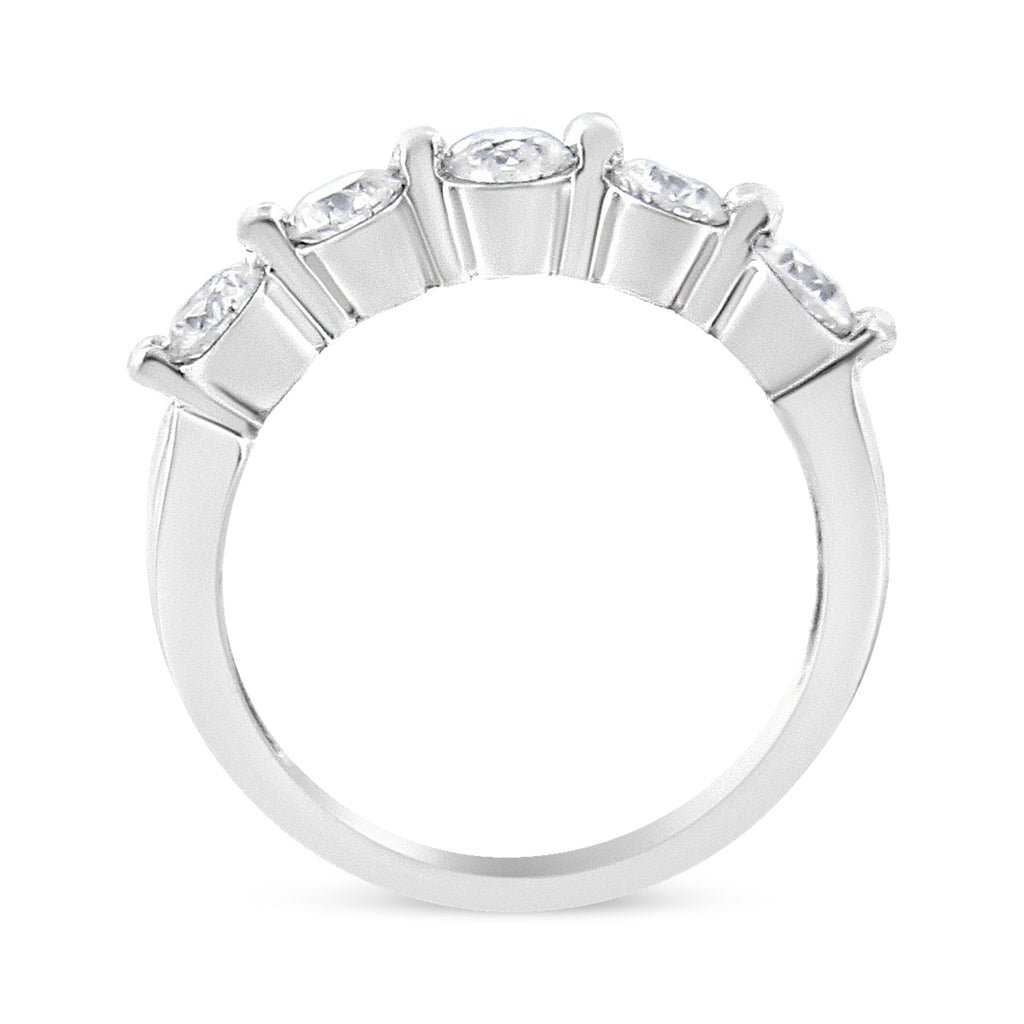 14K White Gold 1.00 Cttw Brilliant Round Cut Diamond 5-Stone Band Ring (H-I Color, SI2-I1 Clarity) - Ring Size 7