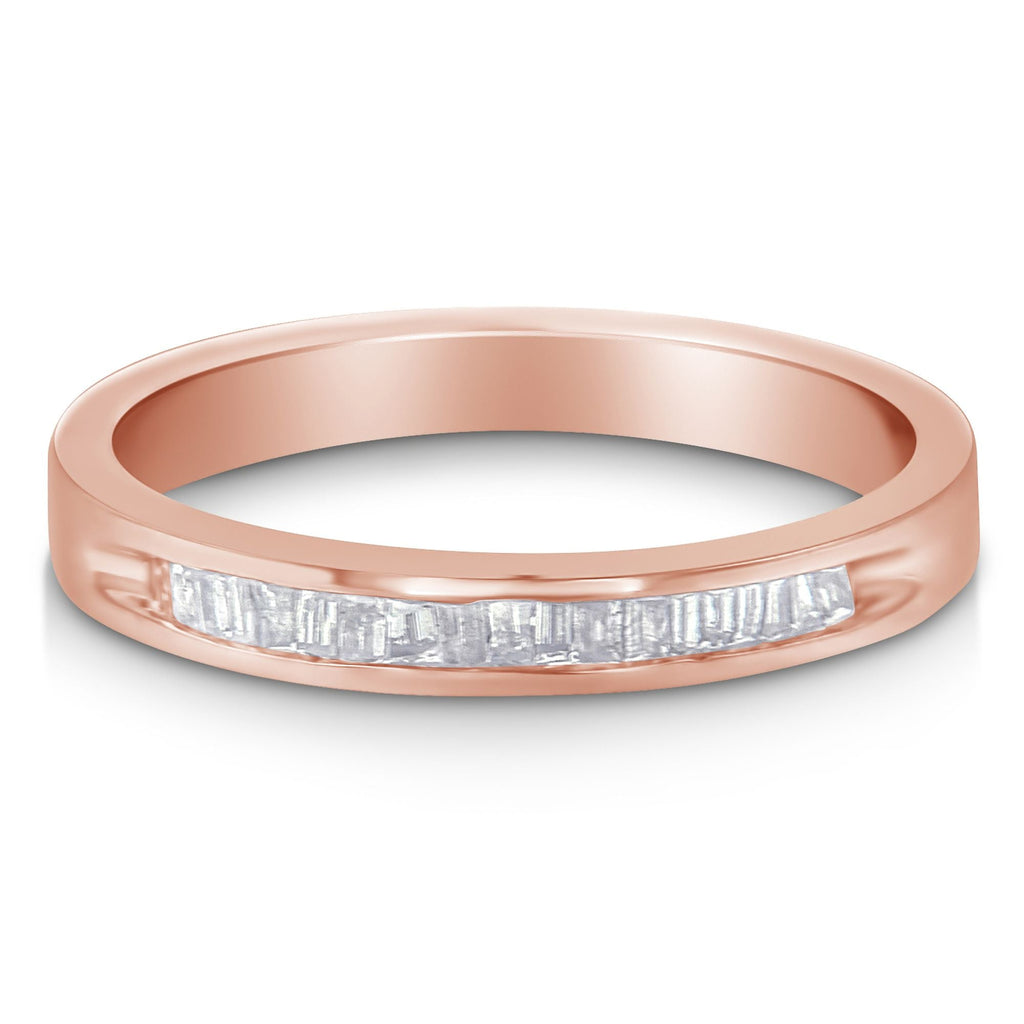 10K Rose Gold over .925 Sterling Silver 1/5 Cttw Diamond Channel-Set Stackable Band Ring (H-I Color, I1-I2 Clarity) - Size 6 3/4