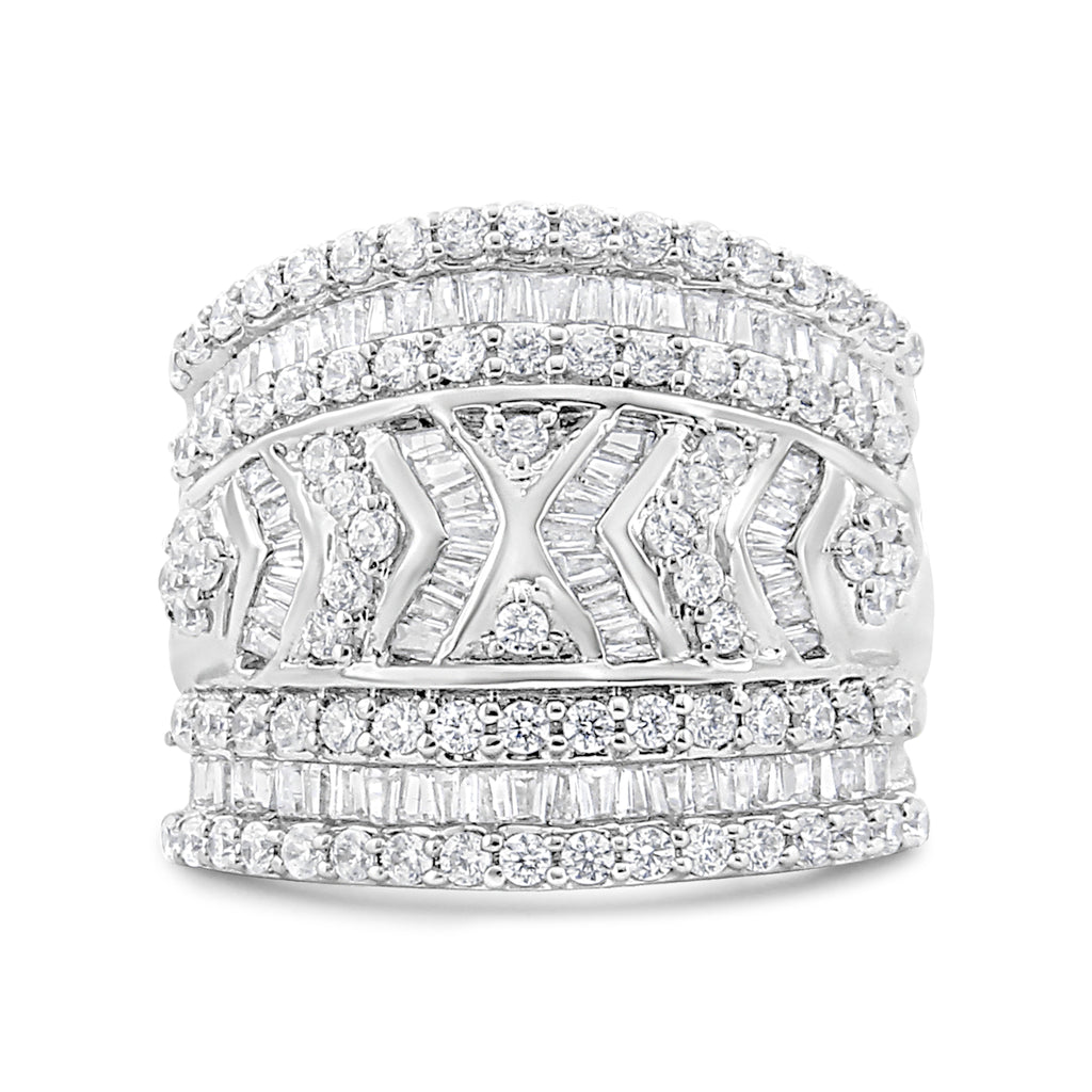 .925 Sterling Silver 2.0 Cttw Diamond Edge Multi-Row Ring Band ( J-K Color, I3 Clarity) - Ring Size 7