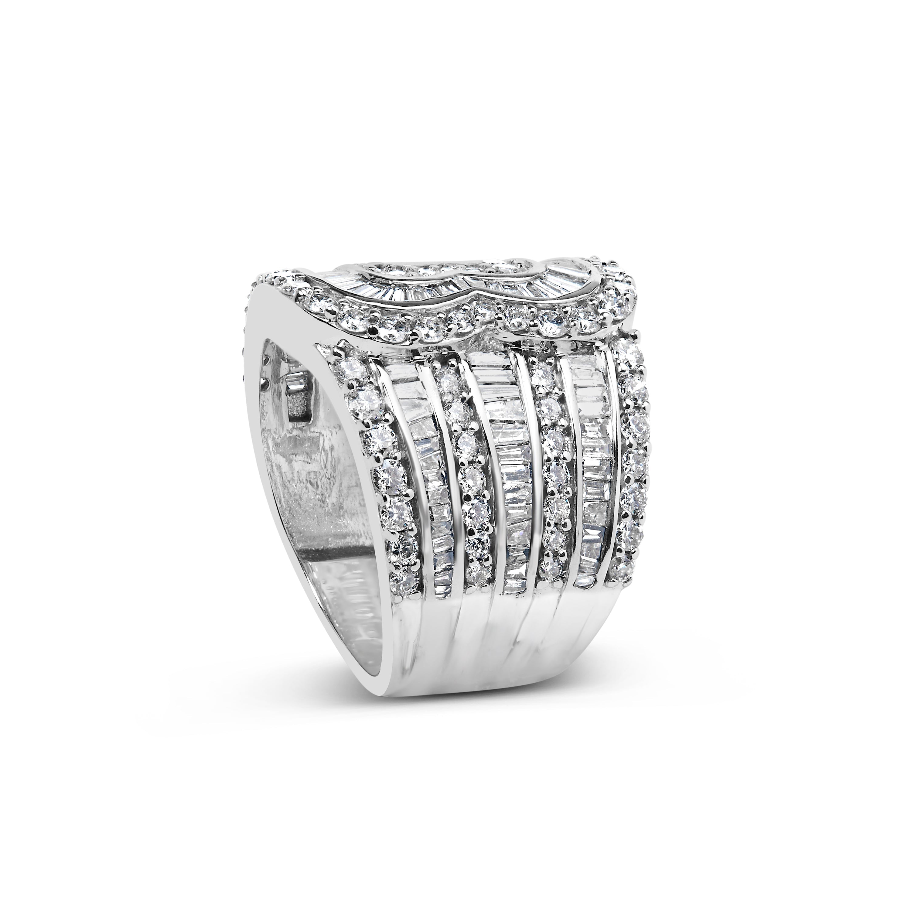 10K White Gold 2 1/2 Cttw Round and Baguette-Cut Diamond Multi-Row Bypass Ring (J-K Color, I2-I3 Clarity) - Ring Size 7