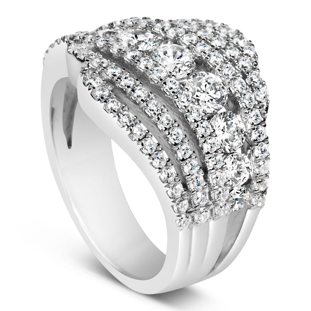 .925 Sterling Silver 2.00 Cttw Lab Grown Diamond Cluster Band Ring