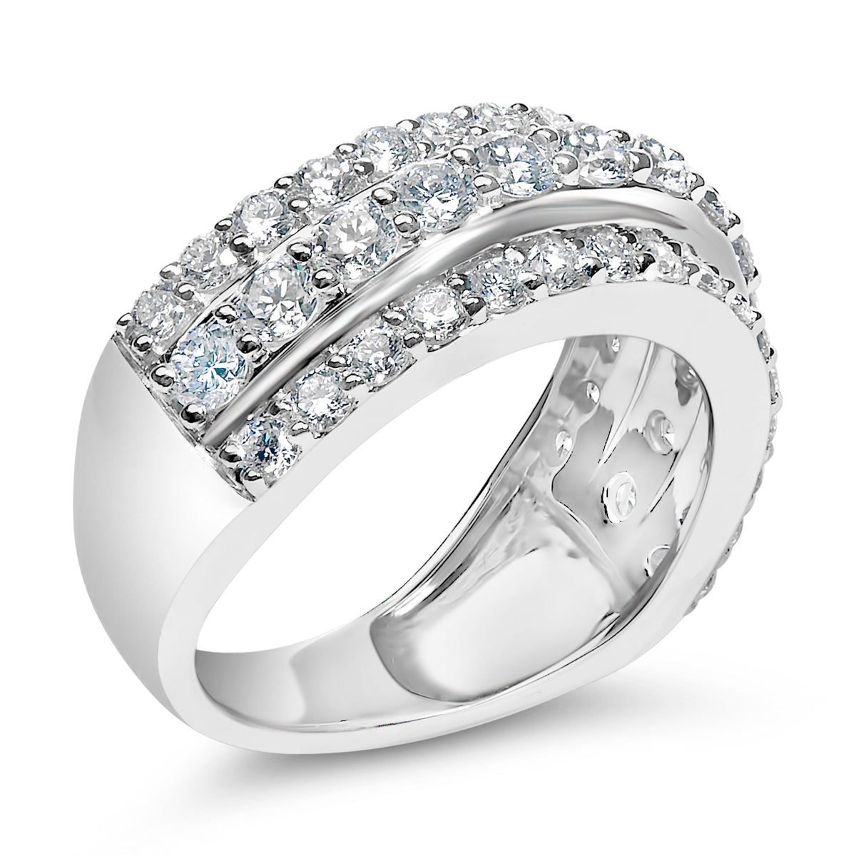 .925 Sterling Silver 2.0 Cttw Lab Grown Diamond 3 Row Band Ring (F-G Color, VS1-VS2 Clarity) - Ring Size 7