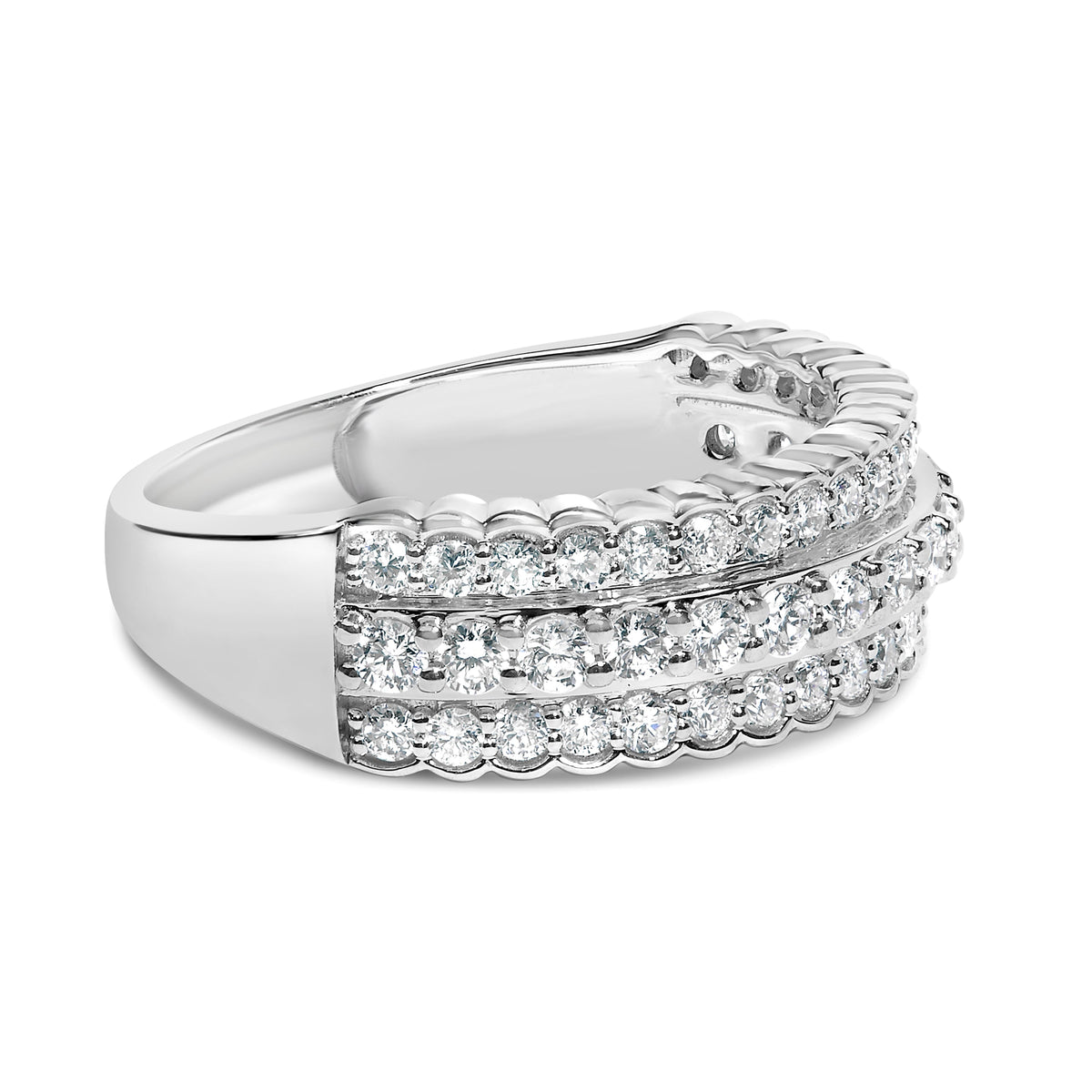 .925 Sterling Silver 1.0 cttw Lab Grown Diamond 3 Row Band Ring (F-G Color, VS1-VS2 Clarity) - Ring Size 7