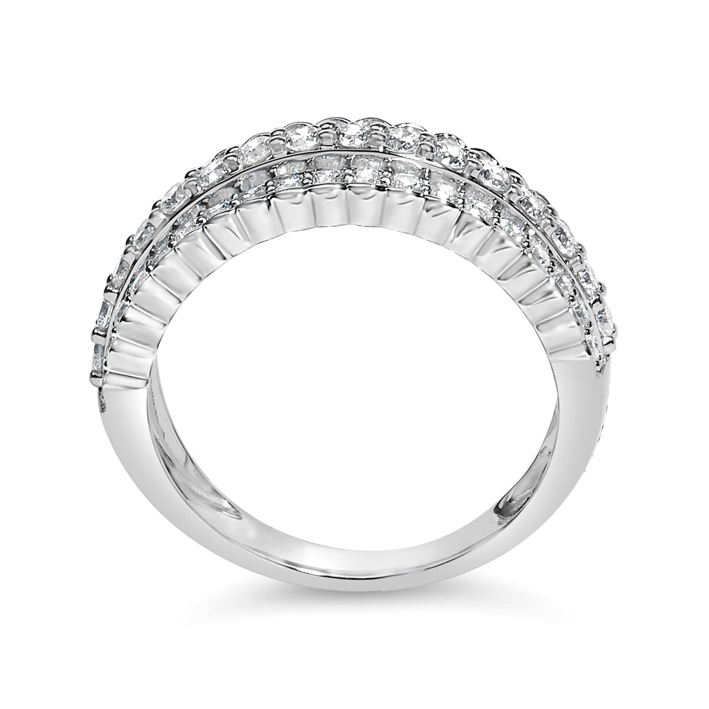 .925 Sterling Silver 1.0 cttw Lab Grown Diamond 3 Row Band Ring (F-G Color, VS1-VS2 Clarity) - Ring Size 7