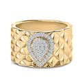 14K Yellow Gold Plated Sterling Silver 1/4 Cttw Diamond Teardrop Textured Band Ring