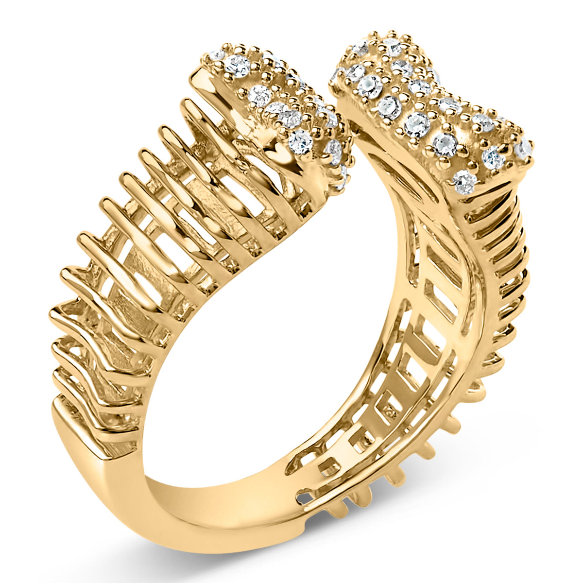 14K Yellow Gold Plated Silver 1/4 Cttw Diamond Asymmetrical Open Ring