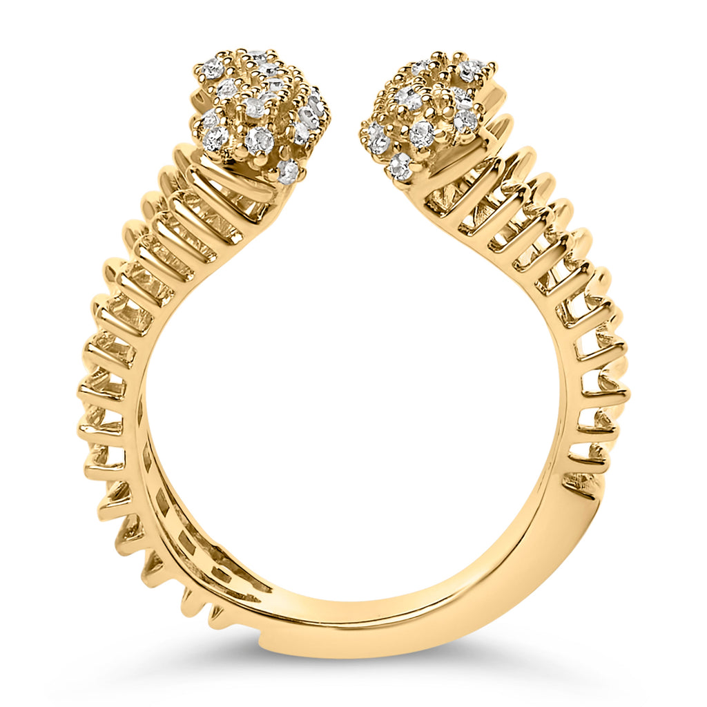 14K Yellow Gold Plated Silver 1/4 Cttw Diamond Asymmetrical Open Ring
