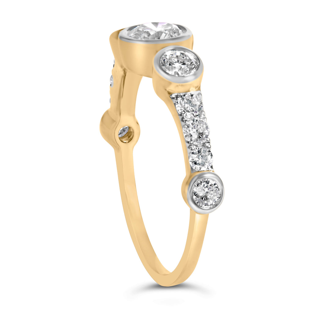 10K Yellow Gold Plated Silver 1.0 Cttw Round Lab Grown Diamond Bezel Station Ring