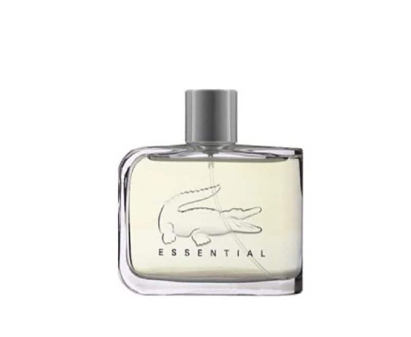 Lacoste Essential 4.2 oz Eau de Toilette for men in a transparent glass bottle.