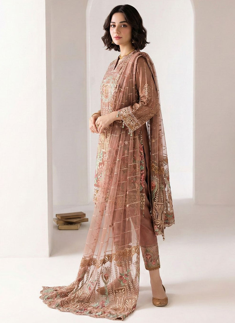 Light Brown Georgette Embroidered Designer Salwar Suit