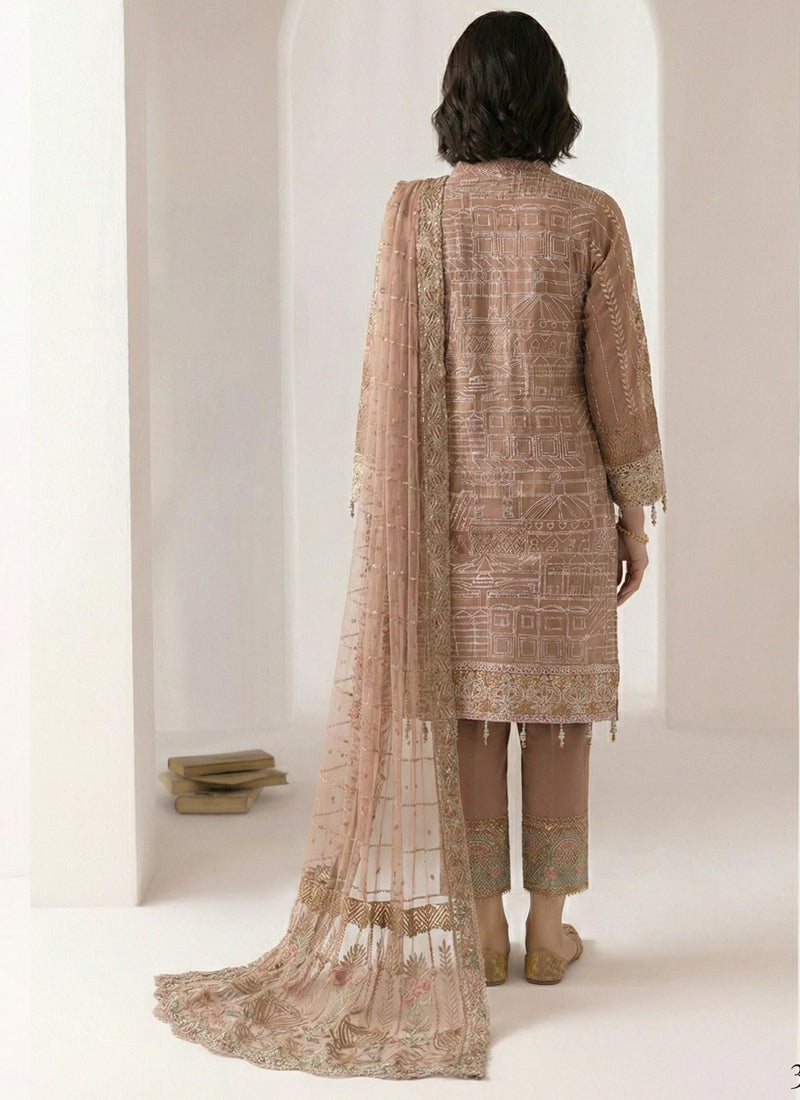 Light Brown Georgette Embroidered Designer Salwar Suit