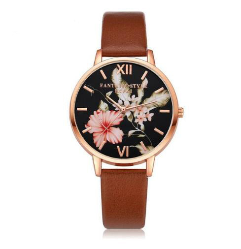 Women's Harajuku Floral Dial Quartz Watch with Leather Strap - Image 3