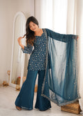 Rama Crunchy Silk Kurta with intricate embroidery, Jari work, and bell-bottom pants