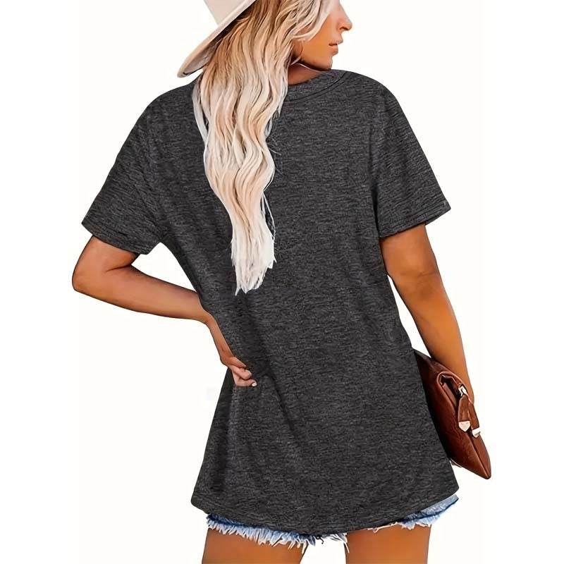 Women's Gray Graphic Print Crew Neck T-Shirt - Edgy Rock-Inspired Tee