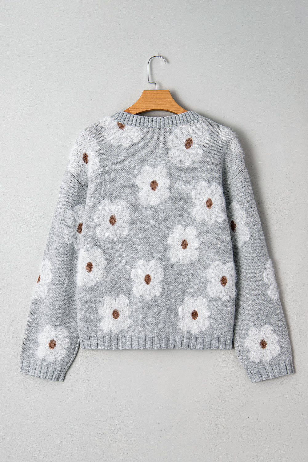 Floral V-Neck Drop Shoulder Baggy Sweater