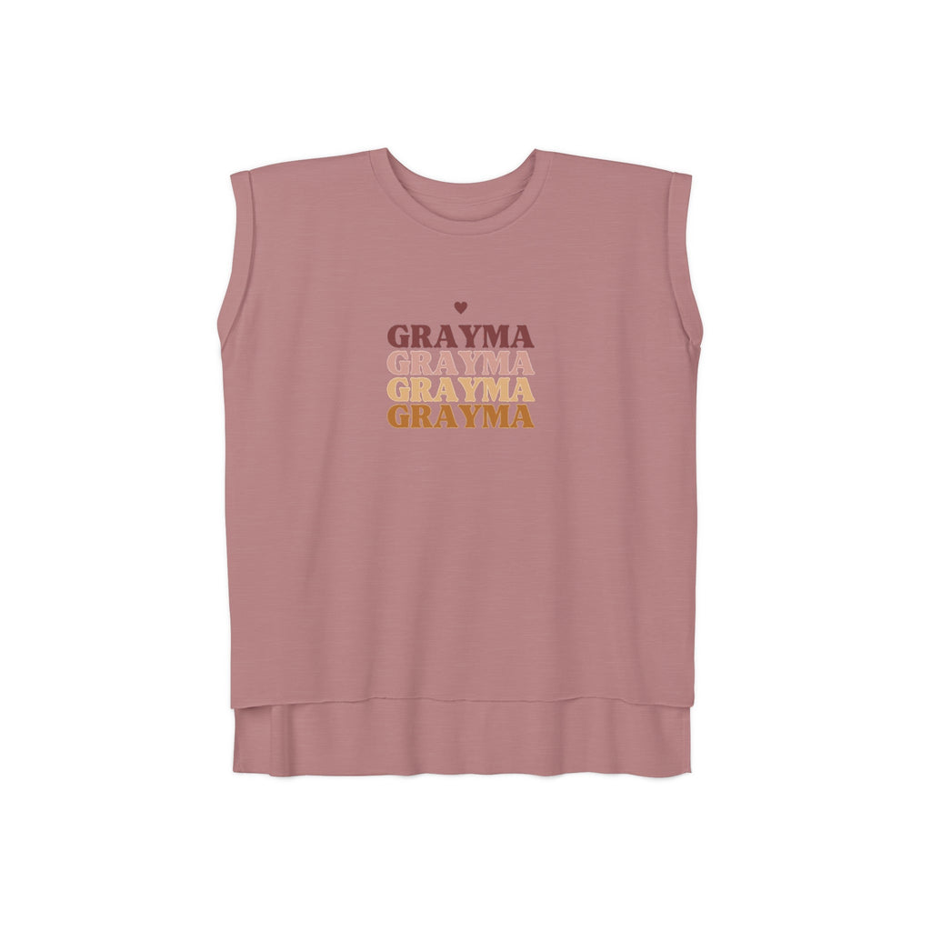 Women’s Flowy Muscle Tee with Rolled Cuffs and Hi-Low Hem