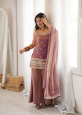 Dustypink Fendy Silk Embroidered Kurta with Bell Bottoms & Dupatta