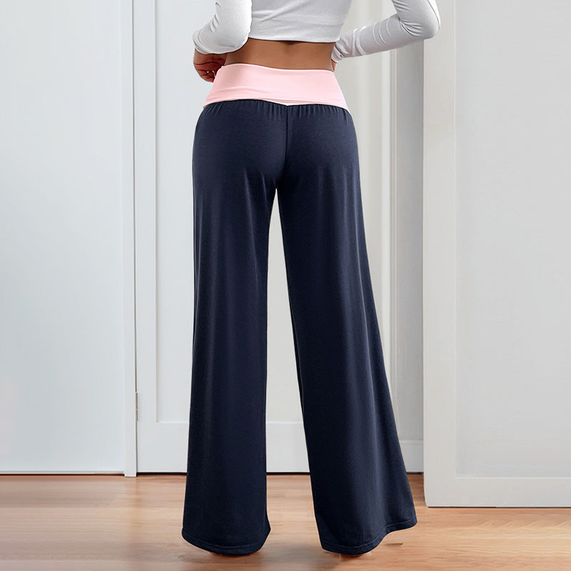 Women’s Low Rise Wide Leg Pants in Navy and Soft Pink - Image 2
