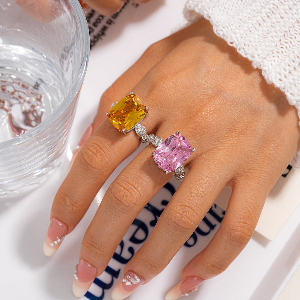 Radiant Cut Shiny Zircon Open Ring Fashion Women Finger Jewelry For Daily Dating Banquet Party Occasions