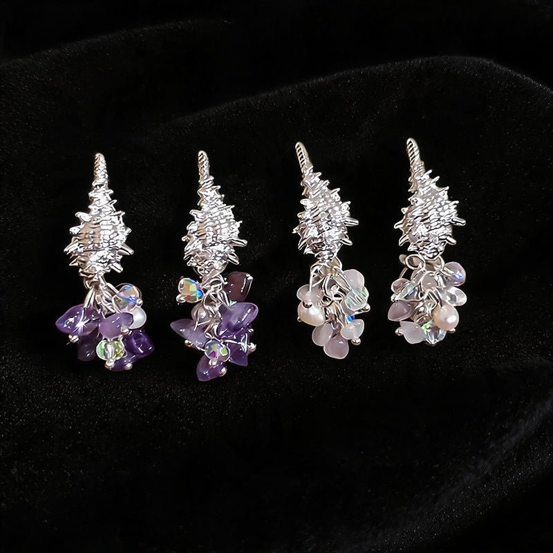 Women Crystal Beaded Tassel Pearl Dangle Stud Earrings,Niche Delicate Light Luxury Fashion Statement Earrings For Daily Party Occasion Jewelry