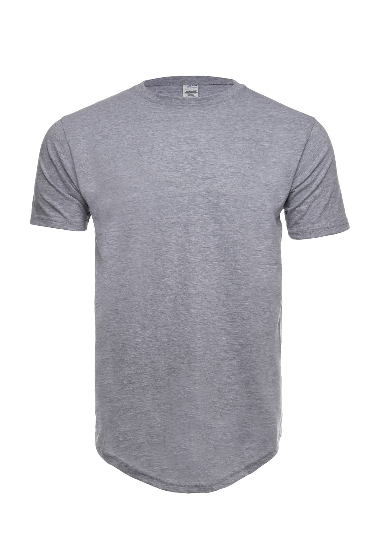 Long-Line Scalloped Curved Hem T-Shirt in Heather Grey - Image 3