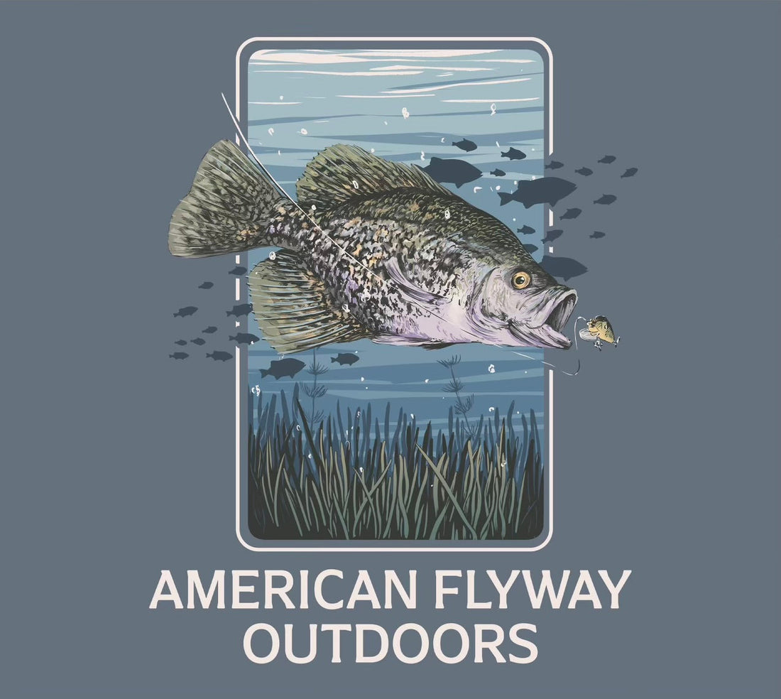 Youth Crappie Tee in Indigo featuring a vibrant crappie fish graphic print
