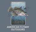Youth Crappie Tee in Indigo featuring a vibrant crappie fish graphic print