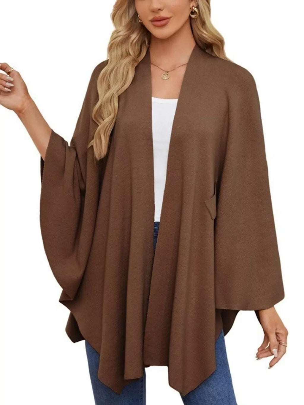 Solid Color Tie-Front Knit Cape Top