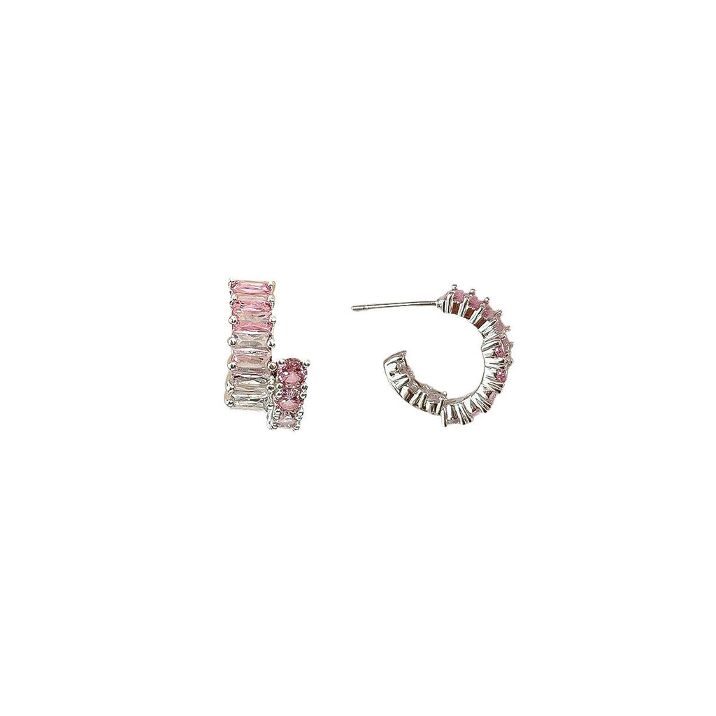 Colorful Earrings Womens C-shaped Diamond-studded Stud Earrings