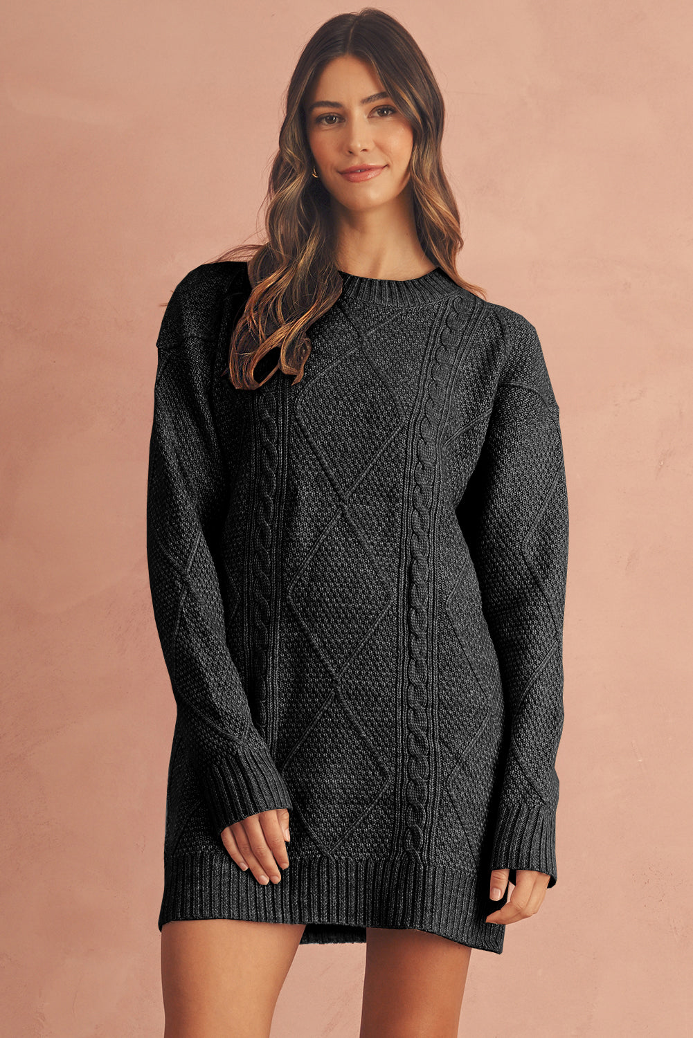 Parchment Cable Knit Drop Shoulder Sweater Dress | Oversized