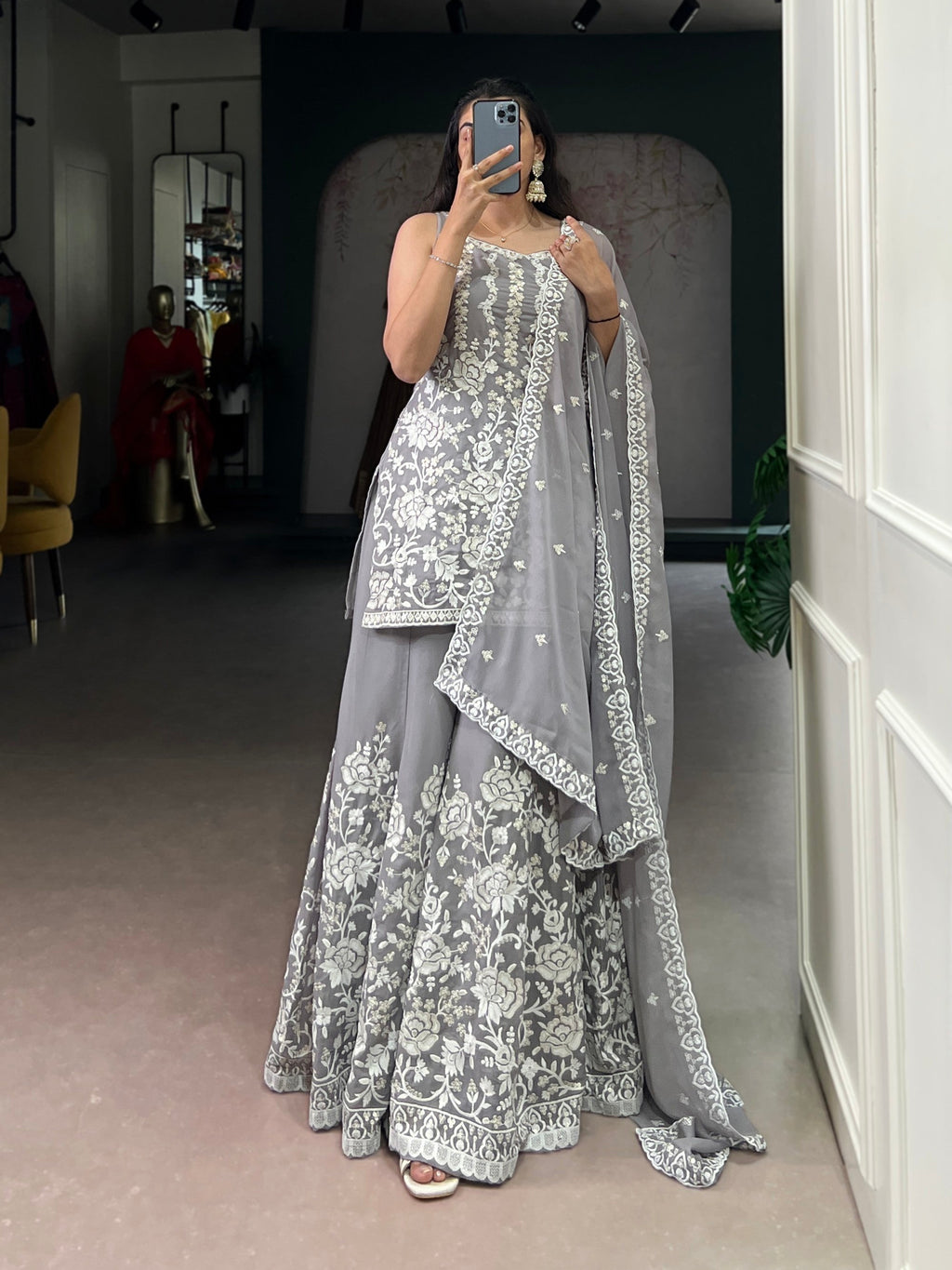 Star Georgette Sequins and Thread Embroidery Kurta Palazzo Set